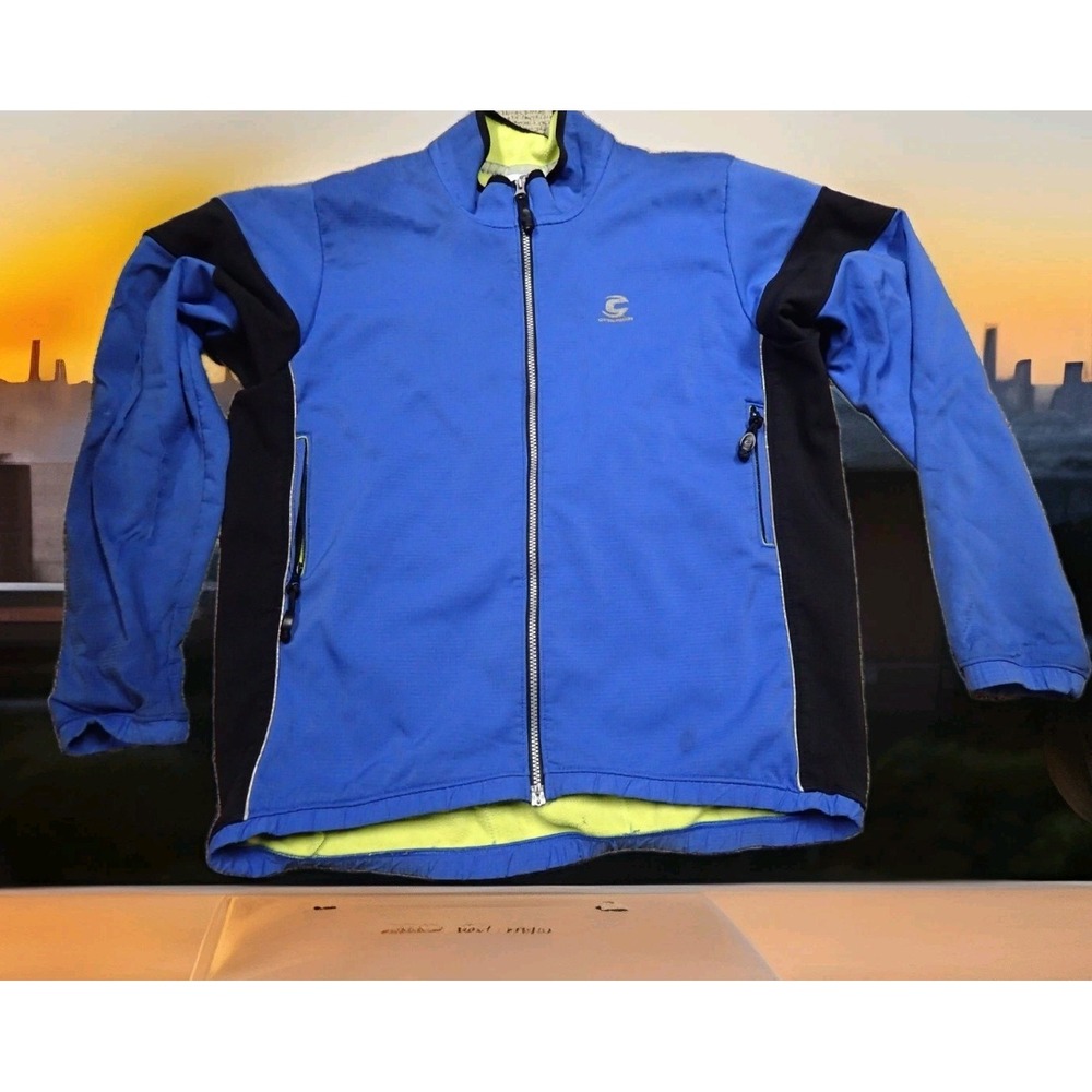 Cannondale Cycling Jacket‎ Mens XL Blue Good Windbreaker Fleece Lined Full Zip